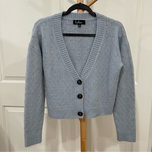 Lulu's Women’s Powder Blue V-Neck Button Front Sweater Cardigan